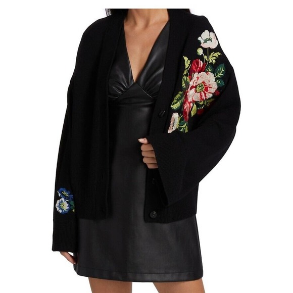 STAUD Rook Floral Embroidered Cardigan in Black Size S - Picture 11 of 12